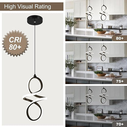 4000K Modern LED Pendant Lights, 24W LED Pendant Lights Kitchen Island Lighting, Black Adjustable Height Hanging Light Fixture for Kitchen Study Corridor Stairs Dining Room, 1 Pack