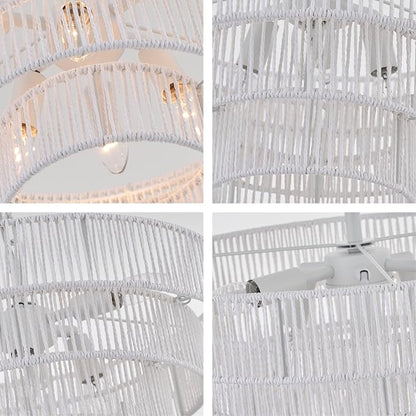 6-Lights 20" Hand-Woven Rattan Pendant Light Coastal 4 Round Transitional Minimalist Boho Large Pendant Light, for Kitchen Island Dining Room Living Room Hallway, White, UL Listed