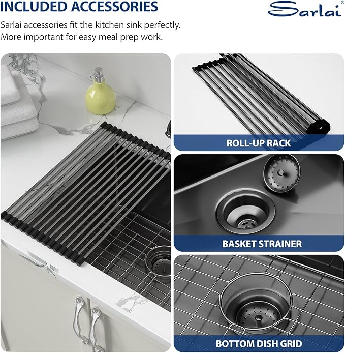 Sarlai 24 Inch Laundry Sink - 24x19 Inch Black Undermount Kitchen Sink 12 Inch Deep Utility Laundry Sinks Stainless Steel Single Bowl Under Counter Handmade Laundry Utility Room Basin