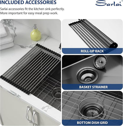Sarlai 24 Inch Laundry Sink - 24x19 Inch Black Undermount Kitchen Sink 12 Inch Deep Utility Laundry Sinks Stainless Steel Single Bowl Under Counter Handmade Laundry Utility Room Basin