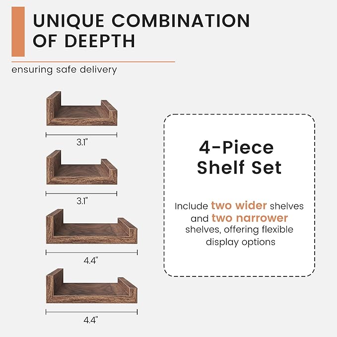 FLYJOE Floating Picture Ledge Shelves for Wall Set of 4, 72 Inch Wall Shelves with Lip Long Large Nursery Book Shelf for Toys Storage Kids Bookshelf Wall Mounted Living Room Bedroom Decor Frames