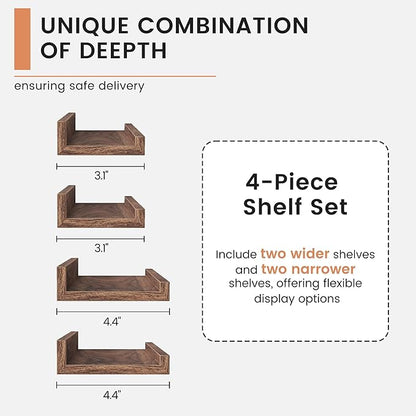 FLYJOE Floating Picture Ledge Shelves for Wall Set of 4, 56 Inch Wall Shelves with Lip Long Large Nursery Book Shelf for Toys Storage Kids Bookshelf Wall Mounted Living Room Bedroom Decor Frames