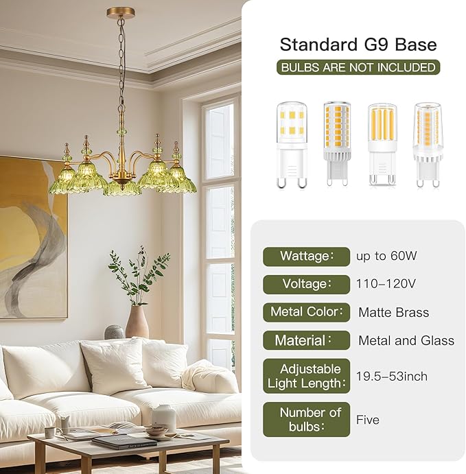 HDDFL Chandeliers Light 5 Lights Chandelier Lamp Modern Pendant Lighting Fixtures Hanging Lamps for Dining Room Entryway Living Room Bedrooms Foyer Entrance Kitchen Brass and Green