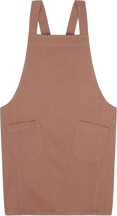 Japanese Cotton Linen Cross Back Apron with Pockets,Fashion Pinafore Dress for Gardening Painting Cleaning Cooking