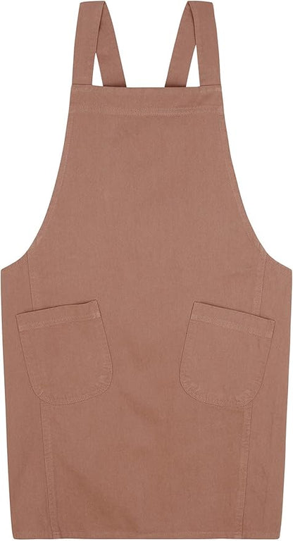 Japanese Cotton Linen Cross Back Apron with Pockets,Fashion Pinafore Dress for Gardening Painting Cleaning Cooking