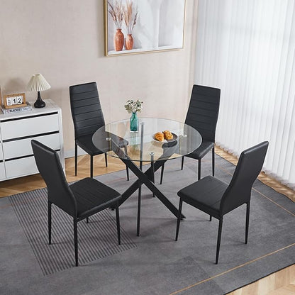 Round Glass Dining Table 35.4'' Inch Modern Round Kitchen Table with Metal Legs Durable Stylish Dinner Table for Dining Room Kitchen