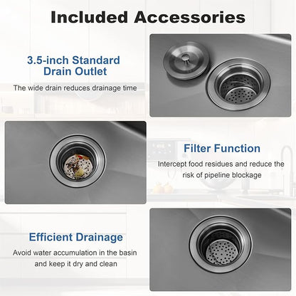 33 Inch Black Undermount Kitchen Sink Single Bowl Kitchen Stainless Steel Sink with Cutting Board,(Undermount Single Bowl, 33Inch Black)