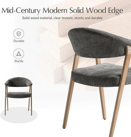HULALA HOME Dining Chairs Set of 6, Mid-Century Modern Upholstered Dining Room Chair with Armrest, Curved Backtrst & Solid Wood Legs, Kitchen Side Chairs for Resurant, Living Room - Dark Gray