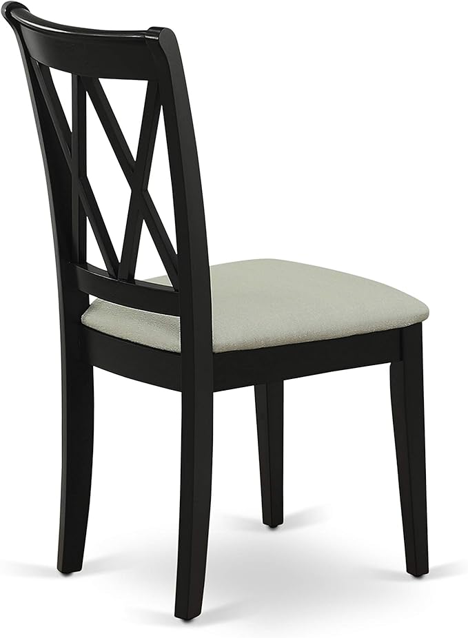 East West Furniture CLC-BLK-C Clarksville Dining Room Chairs - Linen Fabric Upholstered Wood Chairs, Set of 2, Black
