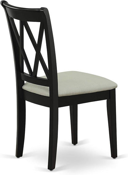 East West Furniture CLC-BLK-C Clarksville Dining Room Chairs - Linen Fabric Upholstered Wood Chairs, Set of 2, Black