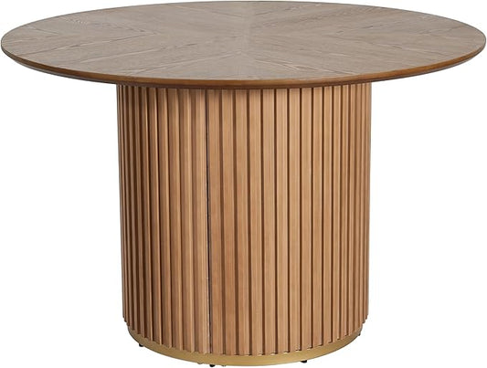 47" Pedestal Legroom Island Table, Rustic Dining Table with Solid Wood Grain, Farmhouse Dining Table with Inviting Warmth for Casual Meals, Natural