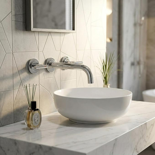 Wall Mount Bathroom Faucet - WOWOW Chrome Bathroom Sink Faucet - 2 Handle Wall Mount Vessel Sink Faucet 3 Holes Elegant Classic Spout Rough in Brass Valve Included