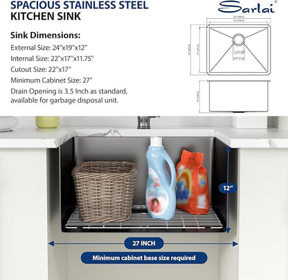 Sarlai 24 Inch Laundry Sink - 24x19 Inch Black Undermount Kitchen Sink 12 Inch Deep Utility Laundry Sinks Stainless Steel Single Bowl Under Counter Handmade Laundry Utility Room Basin