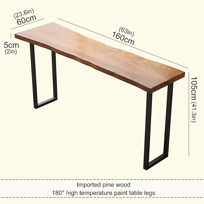 Counter Bar Height Table Kitchen Pub Coffee High Top Table Long Narrow Dining Table for Small Spaces with Sturdy Metal Frame for Small Spaces Balcony Coffee Shops-Table Only(160*60*105cm)
