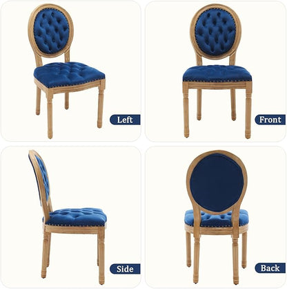 Velvet Dining Chairs Set of 6, Vintage Wooden Dining Chair with Solid Wood Legs, Upholstered Farmhouse Kitchen Chair for Living Room, Restaurant, Bedroom (Blue, Set of 6)