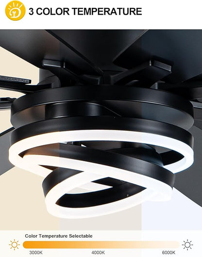Black 72 Inch Ceiling Fans with Lights and Remote Reversible Quiet DC Motor 6 Speed LED Big Large Modern Chandelier Ceiling Fans for Living Room Bedroom