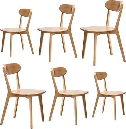 Wood Dining Chairs Set of 6 | Heavy Duty 400 lbs Commercial Grade | Natural Red Oak Finish | Mid Century Modern Curved Back Solid Wooden Chairs for Home Kitchen Restaurant | Easy Assembly