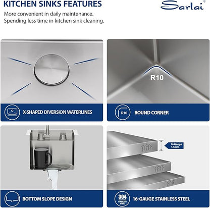 Sarlai Undermount Bar Sink With Foldable Faucet - 13x15 Inch Outdoor Kitchen Sink RV Workstation 16 Gauge Stainless Steel Single Bowl Handmade Outdoor BBQ Sinks