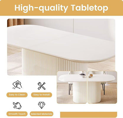 Miuuod 62.99" Extra Large Dining & Kitchen Table Set,with 4 Chairs for 6-8,Oval Dining Table Set,Dining Island Table Set for Lage Family,Cream White