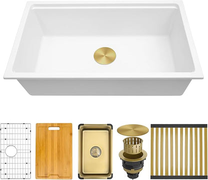 White Undermount Kitchen Sink 30 X 18 inch,Granite Composite Kitchen Sink Undermount/Drop In,Large Single Bowl Workstation Kitchen Sinks (White, 30" X 18")
