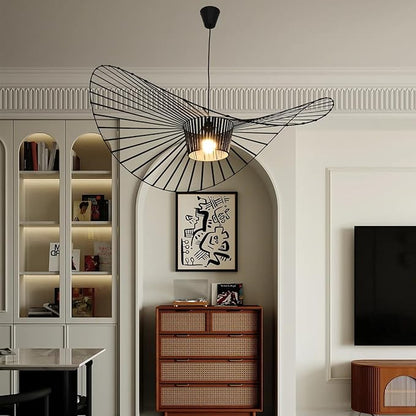 Modern Black Woven Chandelier, 47.2 inch Farmhouse Coastal Hat Pendant Light Fixtures Matte Black Handwoven Shade Boho Pendant Hanging Lamp for Dining Room Kitchen Bedroom Foyer Hallway living room