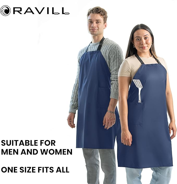 Ravill Waterproof Apron For Men and Women - 2 Pockets - 35" Long Multi Purpose Work Aprons for Dishwashing, Dog Grooming