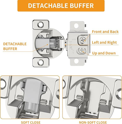 Chibery 10 Pack 1-1/4" Overlay 3D Soft Close Concealed Hinge, Face Frame Door, Small Angle Slow Close, Self Closing Hidden Satin Nickel, 105° Concealed Stainless Steel Hinges for Kitchen Cabinet Door