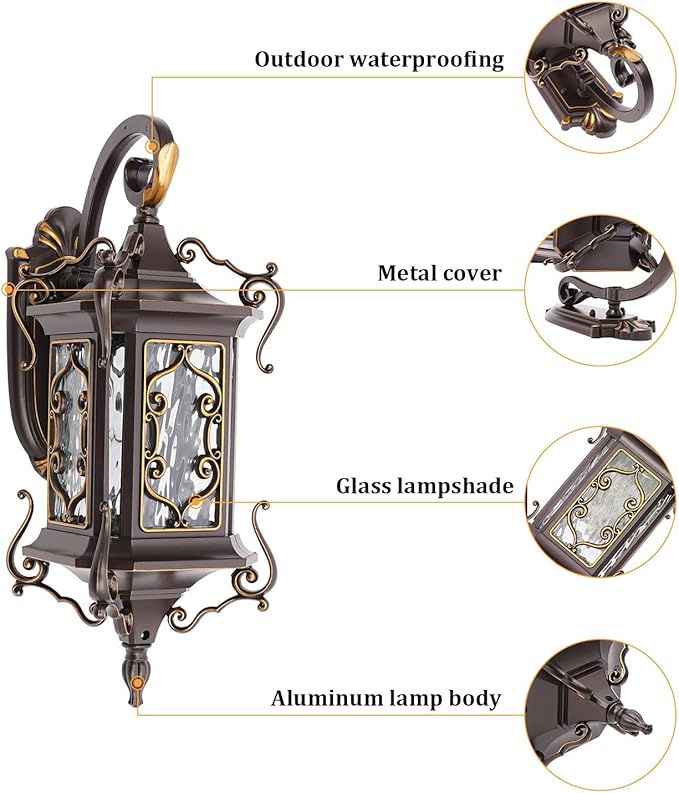 Outdoor Wall Light Fixtures, IP55 Waterproof Outside Wall Lantern Retro Exterior Wall Sconces Vintage Wall-Mounted Lights for Garage House Porch Doorway, E26 w/o Bulb