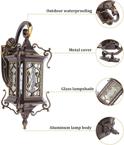 Outdoor Wall Light Fixtures, IP55 Waterproof Outside Wall Lantern Retro Exterior Wall Sconces Vintage Wall-Mounted Lights for Garage House Porch Doorway, E26 w/o Bulb