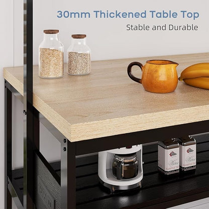 IDEALHOUSE 47" Kitchen Island with Power Outlet - 3-Tier Bakers Rack & Microwave Stand, Metal Coffee Bar Table for Kitchen, Dining & Living Room, Large Mobile Storage Cart