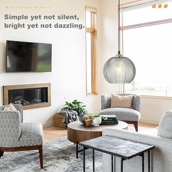 Plug in Globe Pendant Light Set of 2, Smoke Gray Glass Hanging Lights with 14.75Ft Plug in Cord, Vintage Ceiling Pendant Hanging Lamps for Living Room Bedroom Kitchen Dining Room