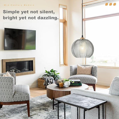 Plug in Globe Pendant Light Set of 2, Smoke Gray Glass Hanging Lights with 14.75Ft Plug in Cord, Vintage Ceiling Pendant Hanging Lamps for Living Room Bedroom Kitchen Dining Room