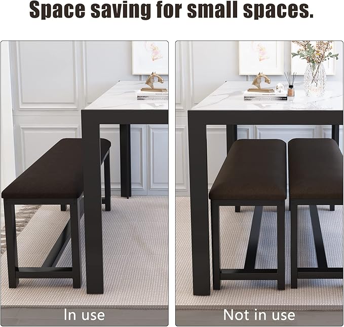 Recaceik Dining Table Set for 4, Kitchen Table and Chairs for 4, Faux Marble Dining Room Table with 2 Benches, Space Saving Dining Table and Upholstered PU Leather Bench for Small Spaces, White*