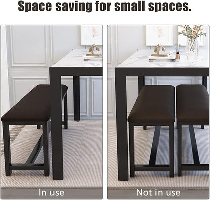 Recaceik Dining Table Set for 4, Kitchen Table and Chairs for 4, Faux Marble Dining Room Table with 2 Benches, Space Saving Dining Table and Upholstered PU Leather Bench for Small Spaces, White*