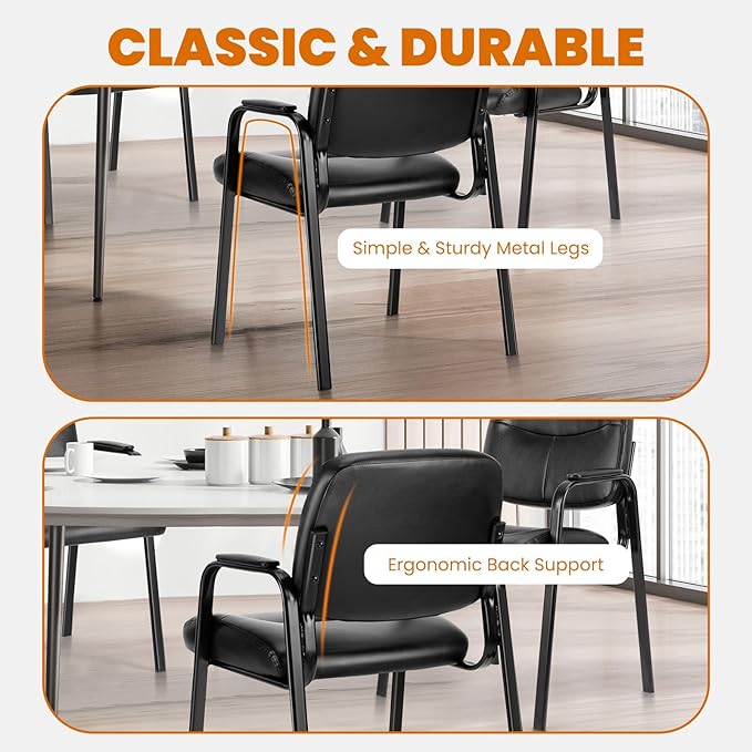 OLIXIS Office Waiting Room Chair, Leather Desk Reception Guest Stationary Side Chairs with Padded Arms for Home Conference Lobby Medical Clinic