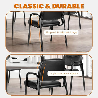 OLIXIS Office Waiting Room Chairs Set of 2, Leather Desk Reception Guest Stationary Side Chair with Padded Arms for Home Conference Lobby Medical Clinic