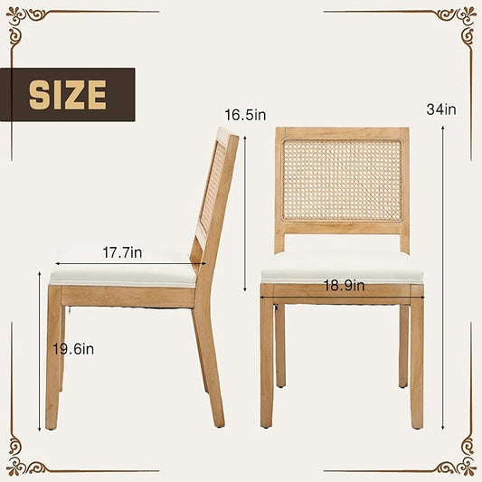 SoarFlash Kitchen French Dining Chairs Set of 2, Vintage Dining Chairs with Rattan Backrest, Wooden Framehouse Chairs for Living Room, Restaurant, Beige