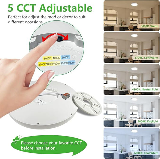 Dimmable 9 Inch LED Flush Mount Ceiling Light, 2700K/3000K/4000K/5000K/6000K CCT Selectable,18W 1860LM Round Flat Panel Light Low Profile Led Light Fitures for Kitchen Living Room Bedroom，6PK- 5CCTD