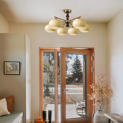 KCO Lighting Vintage Ceiling Mount Chandelier Mid Century Modern Entryway Ceiling Light Yellow Glass Globe Ceiling Light Fixture 6 Light Sputnik Gold Chandelier