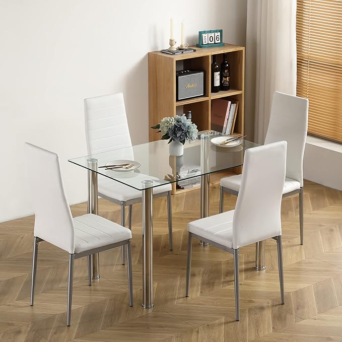 FCH Tempered Glass Dining Table for 4, Small Rectangular Kitchen Table, Modern Furniture,for Apartment & Small Places & Home & Dining Kitchen, 43", Sturdy Clear Glass