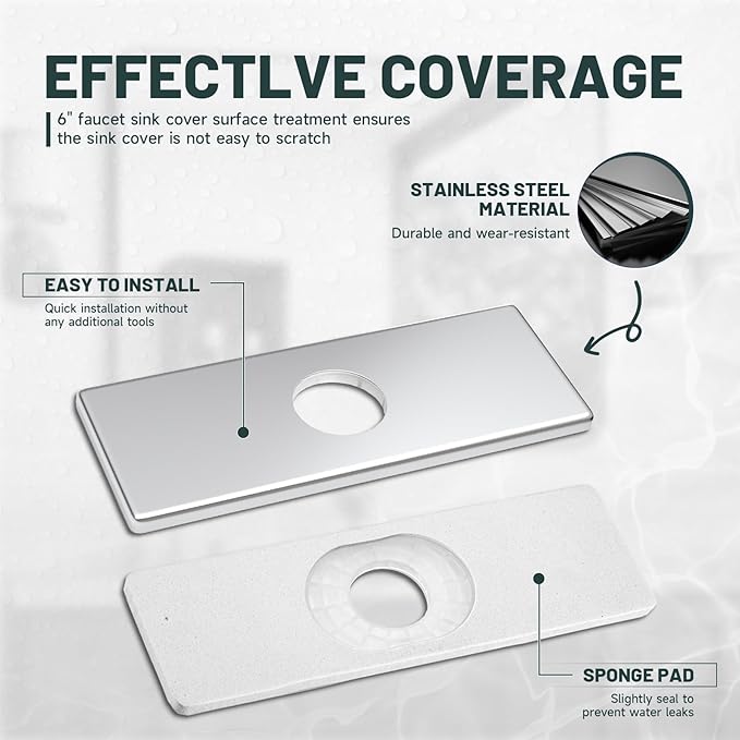 6 Inch Chrome Sink Hole Cover, Greenspring 4" Hole Cover Deck Plate, Bathroom Faucet Deck Plate, Stainless Steel Square Escutcheon for Bathroom or Kitchen Single Hole Vanity Sink Faucet