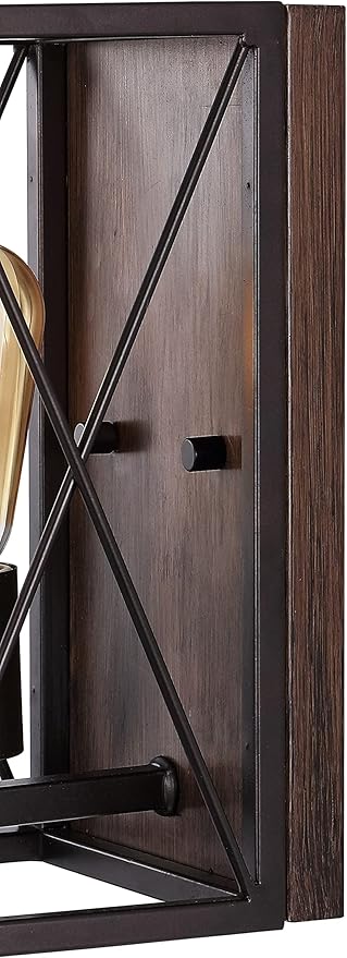 JONATHAN Y 6" Oil Rubbed Bronze/Wood Finish 1-Light Iron Sconce, Farmhouse Rustic X-Frame Wall Lantern for Bathroom Hallway Entryway, Modern Industrial Lamp, LED Bulb Included JYL1310A
