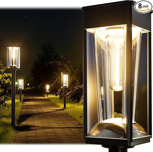 BITPOTT Solar Pathway Lights 2-in-1 Warm&Cool, 8 Pack Bright Solar Lights Outdoor Waterproof IP65, Auto On/Off, Long Lasting Outdoor Light for Yard Patio Garden Decor Landscape Lighting