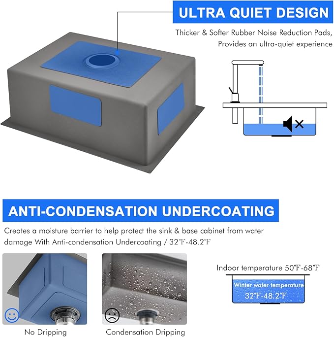 MENATT 25x18 Inch Undermount Kitchen Sink, T-304 Stainless Steel Single Bowl with 3mm Thickened Flange & Roll-up Drying Rack, 9" Deep for Laundry, RV, Indoor/Outdoor Use