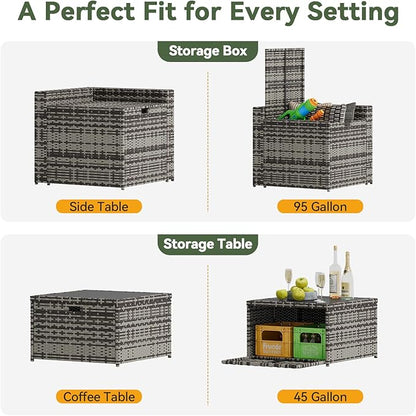 Aoxun 8 Piece Patio Furniture Set, Wicker Outdoor Furniture with Large Storage Table, Patio Conversation Sets with Waterproof Cover, Outdoor Sectional Sofas for Backyard Garden(Grey/Black)
