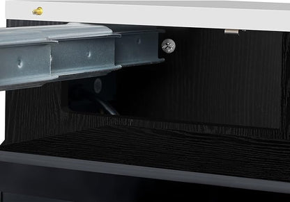 Extendable Dining Table with 3 Removable Middle Leaves - Mobile Rolling Island Table with Power Outlet, Saving-Space Cabinet for Dining and Living Rooms (Black and Marble White)