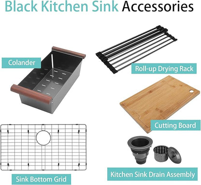 Black Drop In Kitchen Sink 33" x 22", 16 Gauge 304S Stainless Steel Workstation Sinks with Accessories, 33" x 22" x 10" Large and Deep Top Mount Single Bowl Kitchen Sink