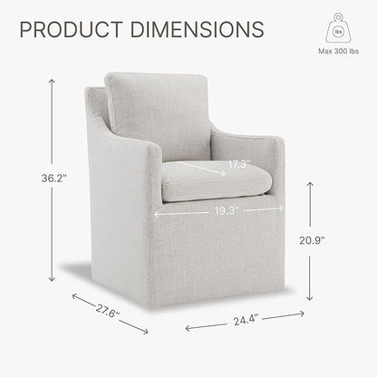 KISLOT Upholstered Dining Chairs with Casters, No Assembly Modern Accent Armchair with Rollers for Dining Room, Bedroom, Living Room, Reading Room, Already Assembled, Linen, 4 Box