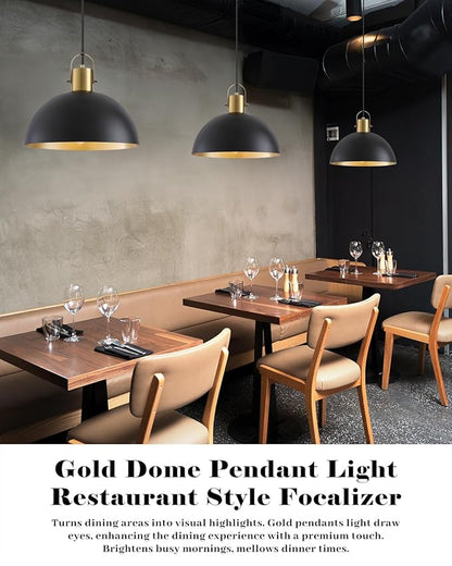 Black and Gold Pendant Light 2 Pack, 11.8 Inch Pendant Lights Kitchen Island, Black Dome Pendant Lights, Island Pendant Light for Kitchen, Dining Room, Living Room
