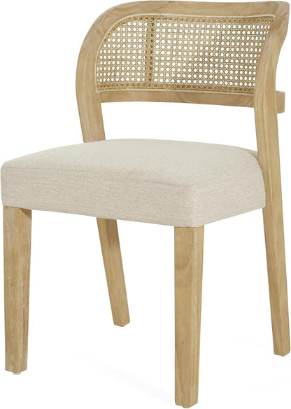 Christopher Knight Home Selwyn Dining Chairs Set of 2, Modern Dining Chair with Fabric Upholstery and Curved Back, Rubberwood Frame Kitchen Chairs with Cane Webbing, Accent Chairs, Beige+Natural